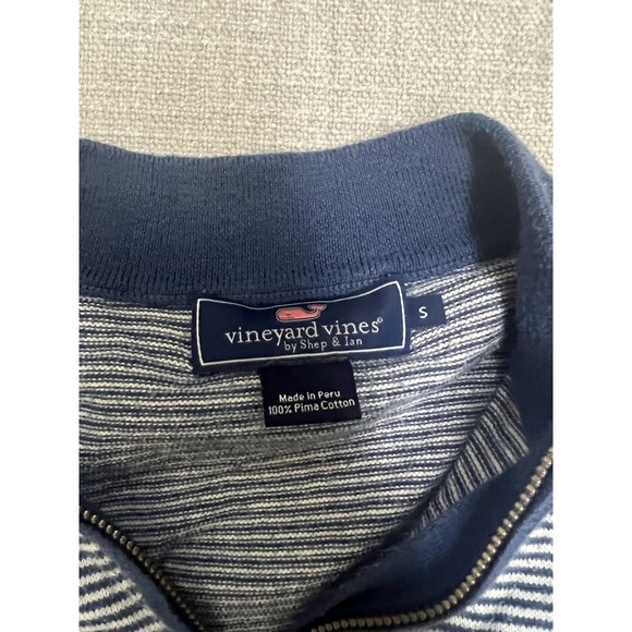 Vineyard Vines Sweater Youth S Blue/White Stripe Pullover Quarter Zip Boys - Picture 3 of 4